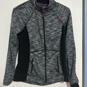 Black marbled Tangerine Activewear Full Zip Jacket with thumbholes.